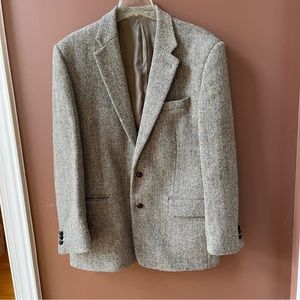 Harris Tweed Mens Wool Olive Green Herringbone 2 Button Sport Jacket Coat Blazer